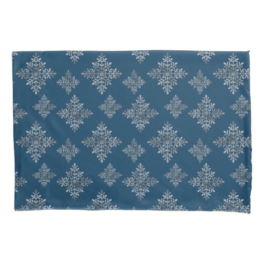 Faux Grey Folie Snowflakes op blauw (geen echte Fo Kussensloop (Voorkant-Links)