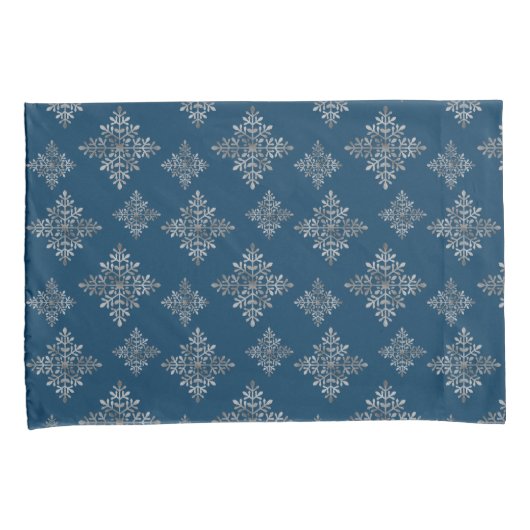 Faux Grey Folie Snowflakes op blauw (geen echte Fo Kussensloop (Voorkant-Rechts)
