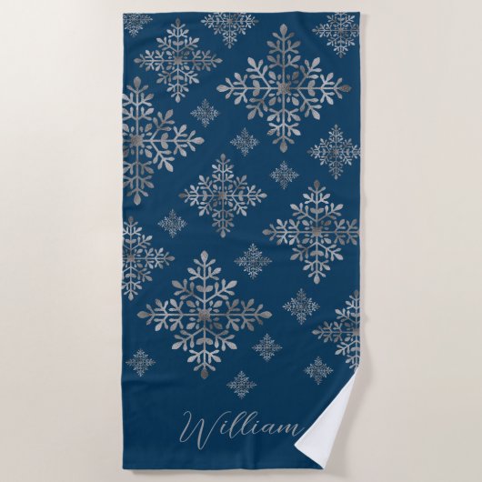 Faux Grey Folie Snowflakes op blauw (geen echte Fo Strandlaken (Voorkant)