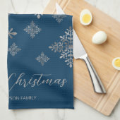 Faux Grey Folie Snowflakes op blauw (geen echte Fo Theedoek (Quarter Fold)