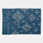 Faux Grey Folie Snowflakes op blauw (geen echte Fo Theedoek (Horizontaal)