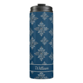 Faux Grey Folie Snowflakes op blauw (geen echte Fo Thermosbeker