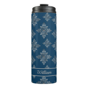 Faux Grey Folie Snowflakes op blauw (geen echte Fo Thermosbeker