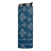 Faux Grey Folie Snowflakes op blauw (geen echte Fo Thermosbeker (Gedraaid links)
