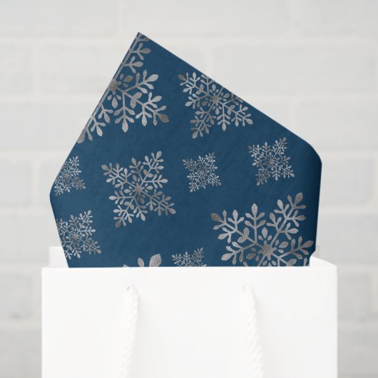 Faux Grey Folie Snowflakes op blauw (geen echte Fo Tissuepapier (Cadeauzakje)
