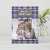 Faux Grey Leather Pink en Blue Pset Kerstmis Feestdagenkaart (Staand voorkant)