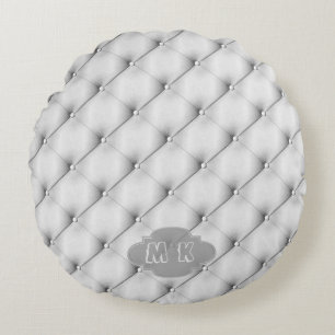 Faux Grey Leather Upholstery Custom Monogram Rond Kussen