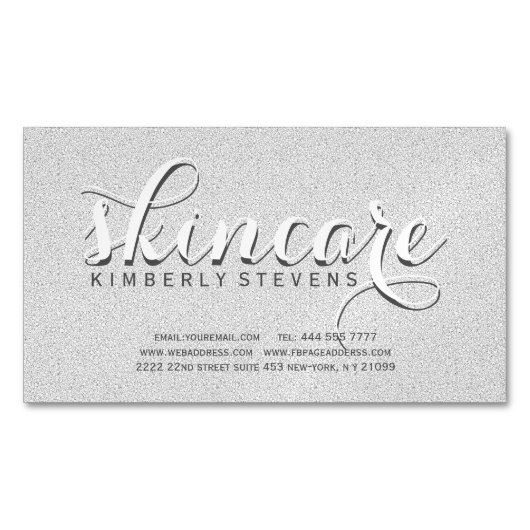 Faux grijs en wit glitter magnetisch visitekaartje (Voorkant)