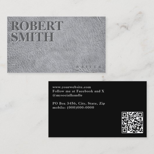 Faux Grijs Leer met Embossed Text Visitekaartje (Voorkant / Achterkant)
