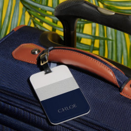 Faux grijs & Navy Leather Look strepen Bagagelabel