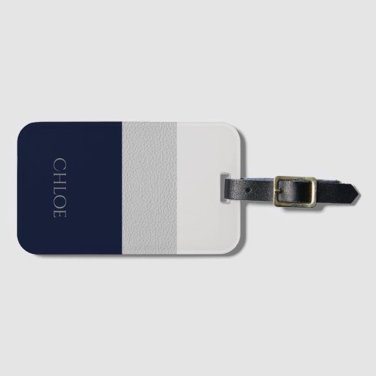 Faux grijs & Navy Leather Look strepen Bagagelabel (Voorkant (horizontaal))