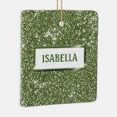 Faux groene glitter-textuur met aangepaste naam keramisch ornament (Rechts)
