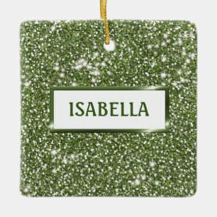 Faux groene glitter-textuur met aangepaste naam keramisch ornament