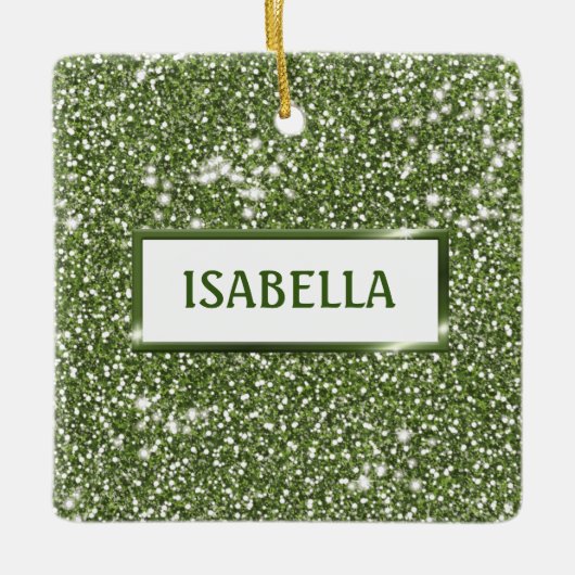 Faux groene glitter-textuur met aangepaste naam keramisch ornament (Voorkant)