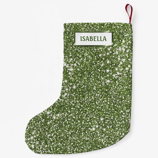 Faux groene glitter-textuur met aangepaste naam kleine kerstsok (Achterkant)