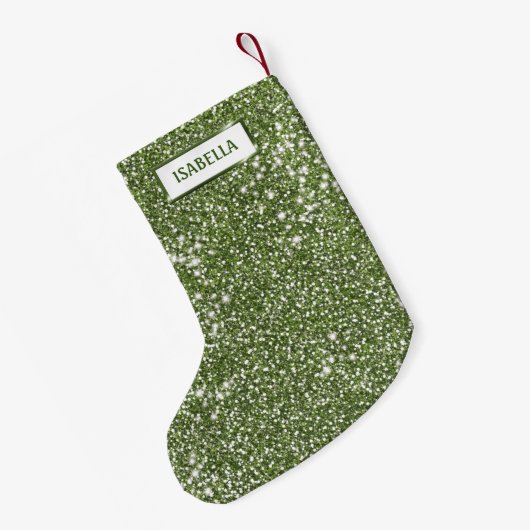 Faux groene glitter-textuur met aangepaste naam kleine kerstsok (Achterkant (Hangend))