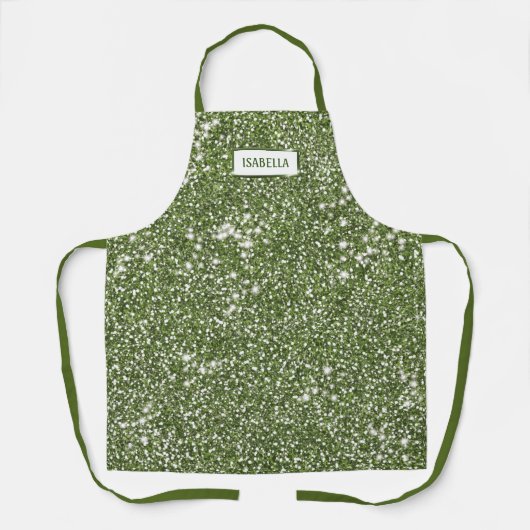 Faux groene glitter-textuur met aangepaste naam schort (Voorkant)