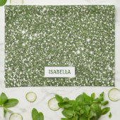 Faux groene glitter-textuur met aangepaste naam theedoek (Gevouwen)