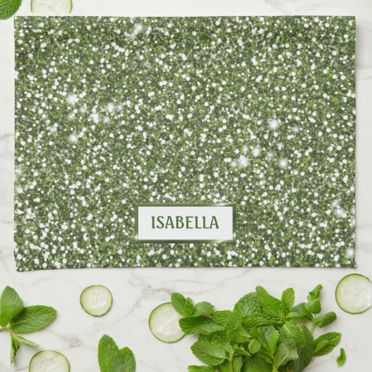 Faux groene glitter-textuur met aangepaste naam theedoek (Gevouwen)