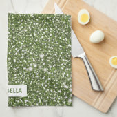 Faux groene glitter-textuur met aangepaste naam theedoek (Quarter Fold)