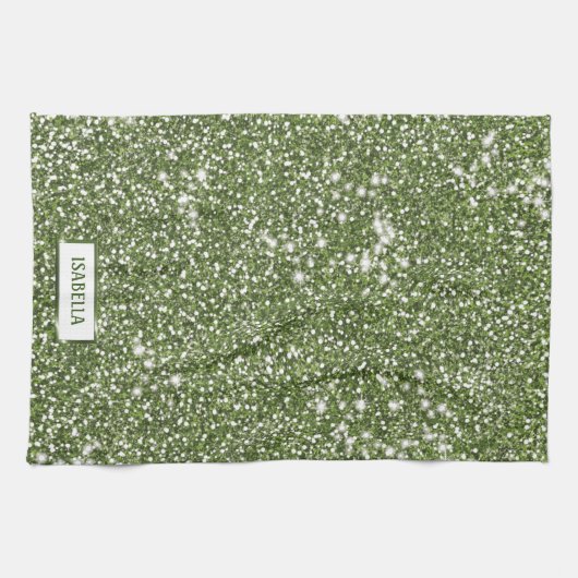 Faux groene glitter-textuur met aangepaste naam theedoek (Horizontaal)