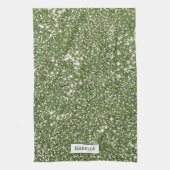 Faux groene glitter-textuur met aangepaste naam theedoek (Verticaal)