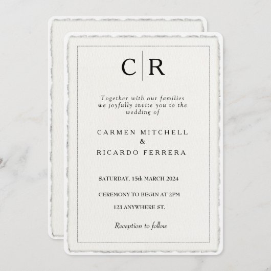 Faux Hand-gescheurd Script Modern Deckle Edge Uitn Kaart (Voorkant / Achterkant)