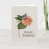 Faux Handmade Happy Birthday Flower Butterfly Kaart (Voorkant)