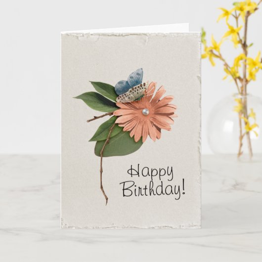 Faux Handmade Happy Birthday Flower Butterfly Kaart (Gele Bloem)