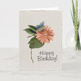 Faux Handmade Happy Birthday Flower Butterfly Kaart