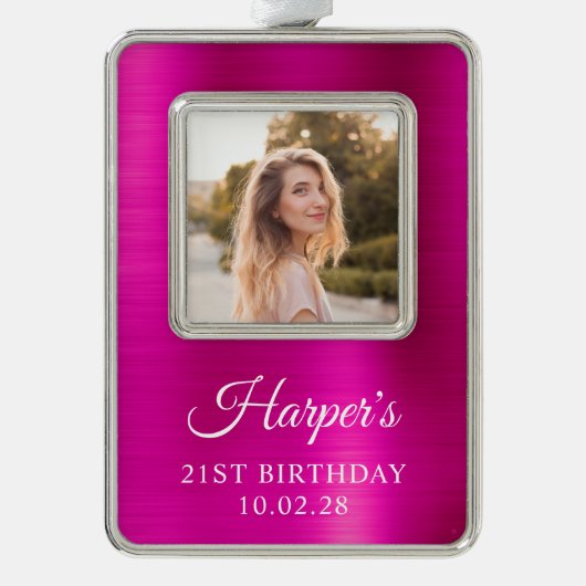 Faux Heet Roze Folie 21st Verjaardagsfoto Verzilverd Omlijst Ornament (Voorkant)