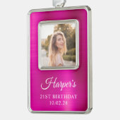 Faux Heet Roze Folie 21st Verjaardagsfoto Verzilverd Omlijst Ornament (Links)