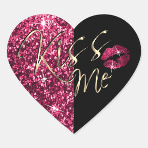 Faux Heet Roze Glitter en Zwart Hart Sticker