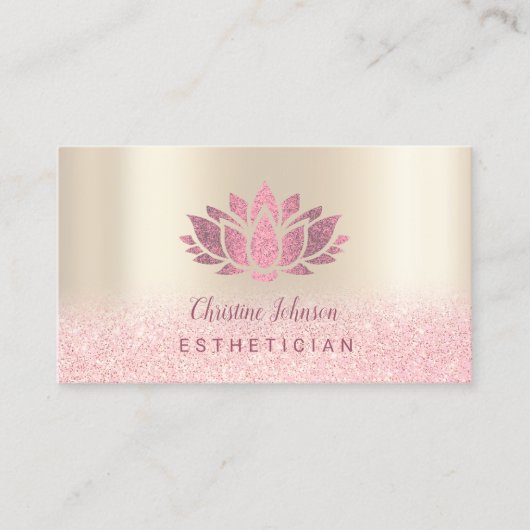 Faux Heet Roze Glitter Lotus op Gouden Achtergrond Visitekaartje (Voorkant)