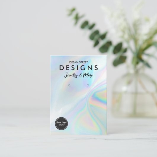 Faux Holo Logo Social Media Earring Display Kaart Visitekaartje (Staand voorkant)