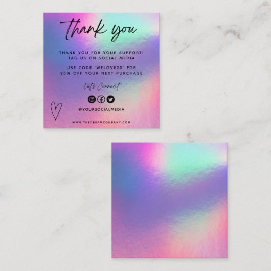 Faux Holo Media Bedankt Mini Visitekaartje invoege (Voorkant / Achterkant)