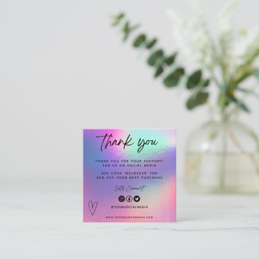 Faux Holo Media Bedankt Mini Visitekaartje invoege (Staand voorkant)