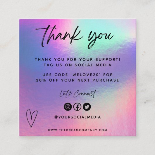 Faux Holo Media Bedankt Mini Visitekaartje invoege (Voorkant)