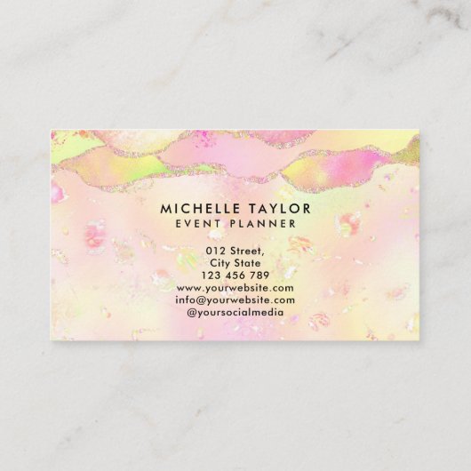 faux holograaf iridescent opal stone elegant logo visitekaartje (Achterkant)