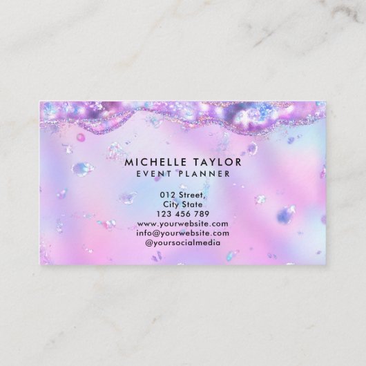 faux holograaf iridescent opal stone elegant logo visitekaartje (Achterkant)