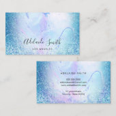 FAUX holografisch blauw glitter marmer Visitekaartje (Voorkant / Achterkant)