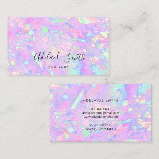 FAUX holografisch roze opaal Visitekaartje (Voorkant / Achterkant)