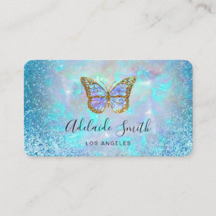 FAUX-holografische blauwe glittervlinder Visitekaartje