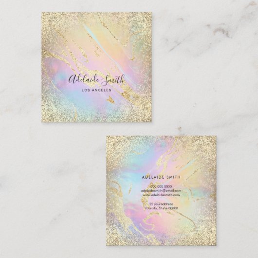 FAUX holografische glitter elegant ontwerp Vierkante Visitekaartje (Voorkant / Achterkant)