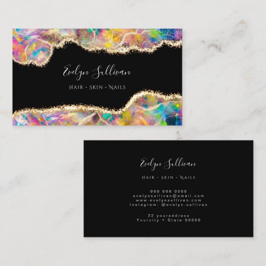 Faux holografische opaal op zwart visitekaartje (Voorkant / Achterkant)