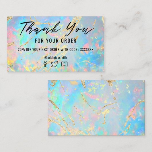 FAUX holografische opaal steen dank u Visitekaartje (Voorkant / Achterkant)