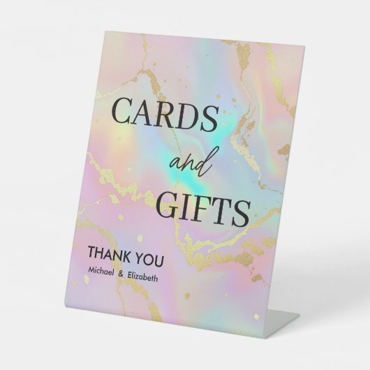 faux holografische opaalsteen Marmeren Kaarten & G Reclamebord Met Voetstuk (Voorkant)
