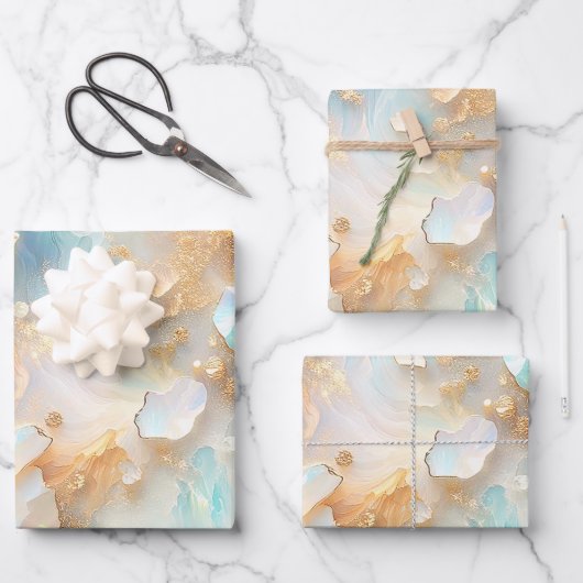 Faux Holografische Opal Moonstone Gouden Vlinder Inpakpapier Vel (Voorkant)