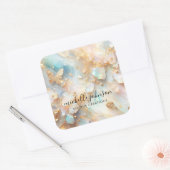 Faux Holografische Opal Moonstone Gouden Vlinder Vierkante Sticker (Envelop)