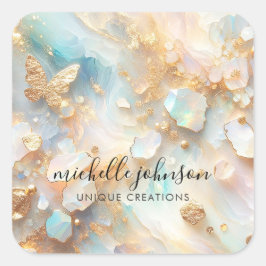 Faux Holografische Opal Moonstone Gouden Vlinder Vierkante Sticker